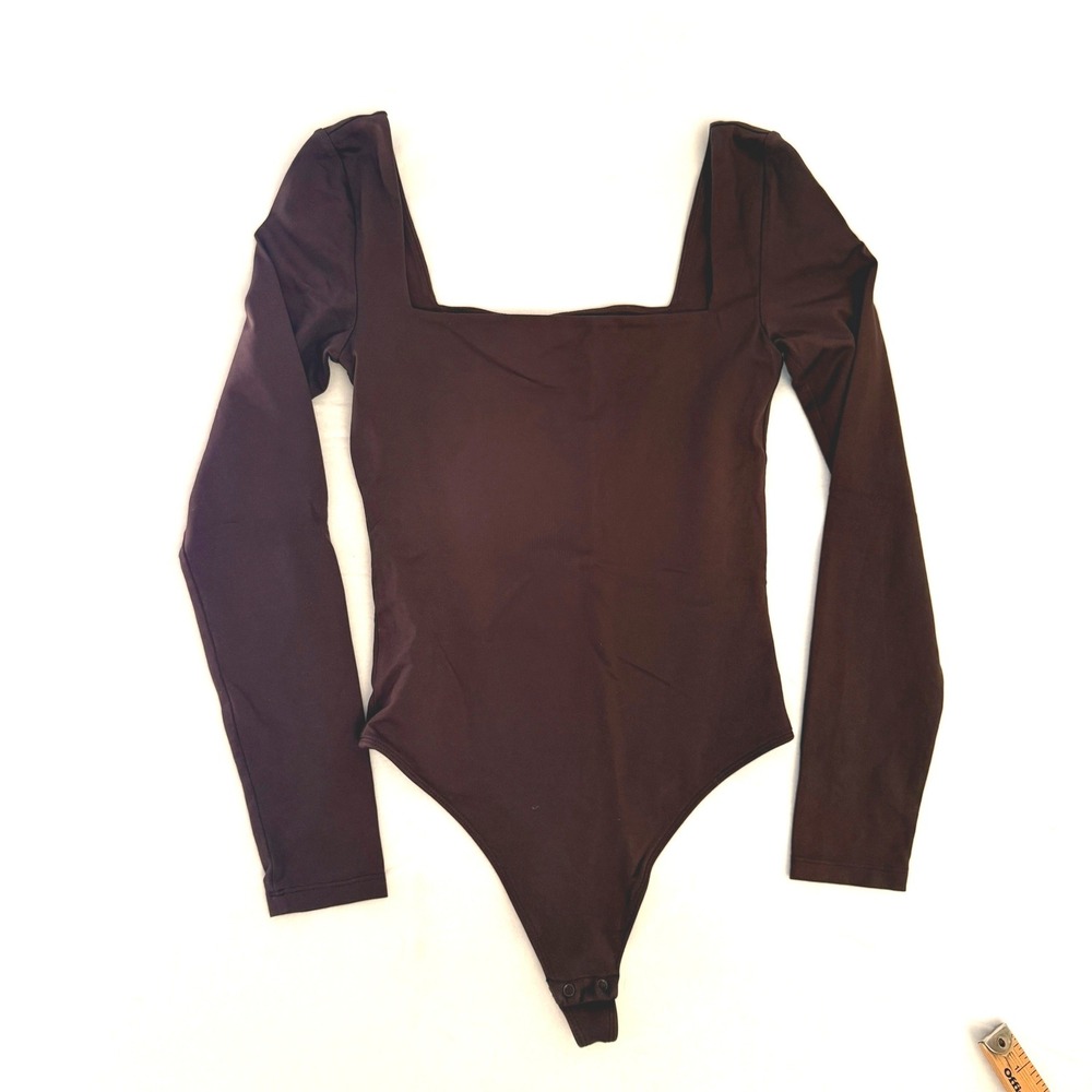 Babaton Contour Squareneck Long Sleeve Bodysuit Brown Small